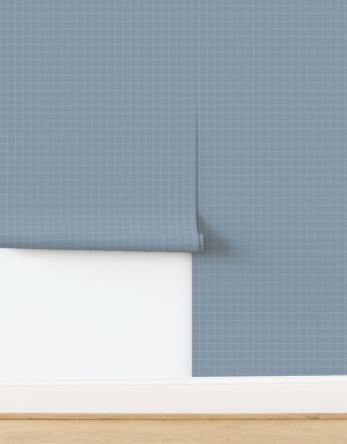 1 Inch Grid Line Pattern with White Lines on Dusty Blue Wallpaper