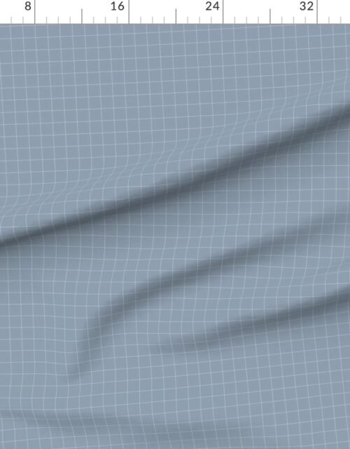 Fabric in 1 Inch Grid Line Pattern with White Lines on Dusty Blue Fabric