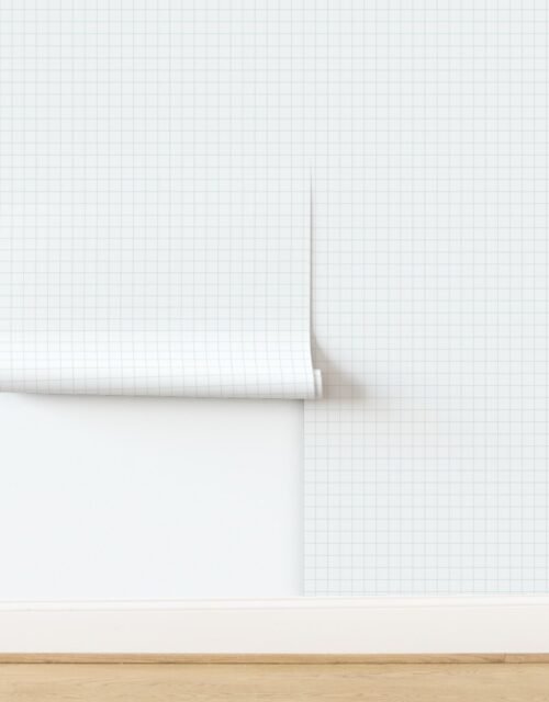 1 Inch Grid Line Pattern with Baby Blue Lines on White Wallpaper