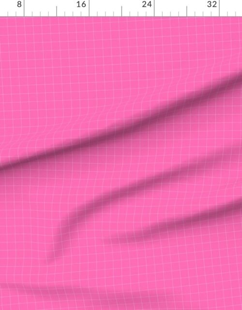 Fabric in 1 Inch Grid Line Pattern with White Lines on Hot Pink Fabric