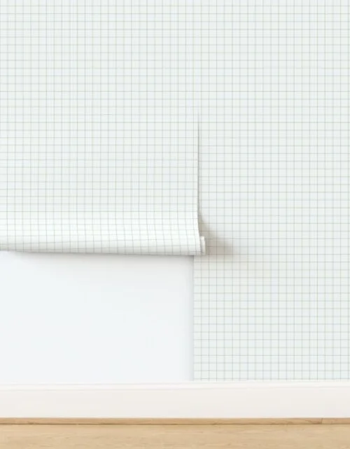 1 Inch Grid Line Pattern with Christmas Green Lines on White Wallpaper