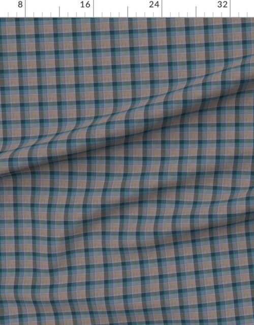 Fabric in Fraser Weathered Wool Scottish Tartan with Taupe and Teal Accents Fabric