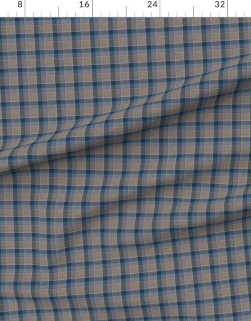 Fabric in Fraser Weathered Wool Scottish Tartan with Taupe and Teal Blue Accents Fabric