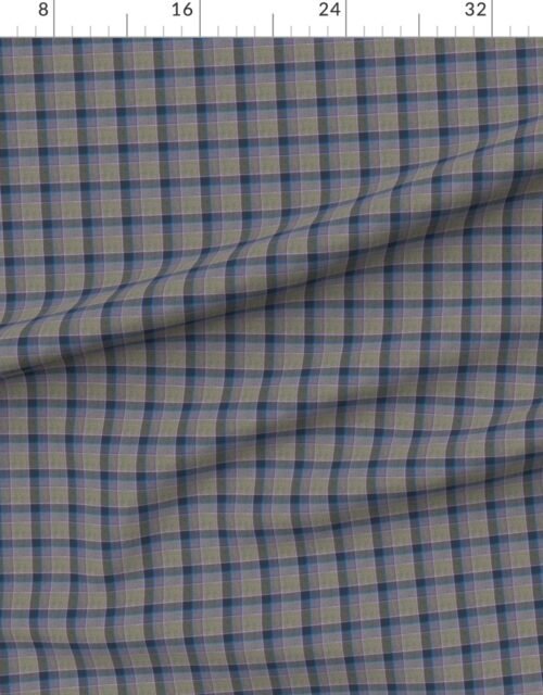 Fabric in Fraser Weathered Wool Scottish Tartan with Olive and Teal Blue Accents Fabric