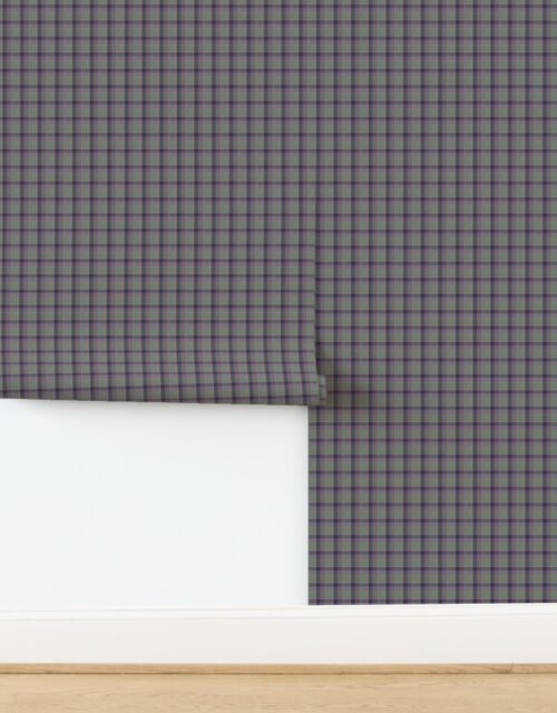Fraser Weathered Wool Scottish Tartan with Sage Green and Purple Accents Wallpaper