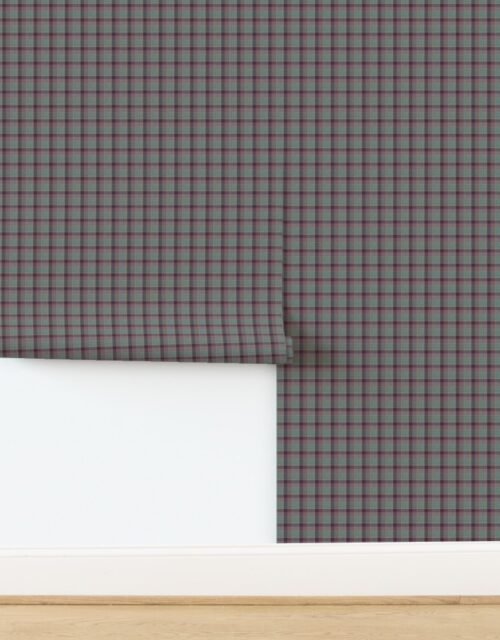 Fraser Weathered Wool Scottish Tartan with Teal Green and Plum Accents Wallpaper