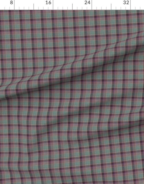 Fabric in Fraser Weathered Wool Scottish Tartan with Teal Green and Plum Accents Fabric