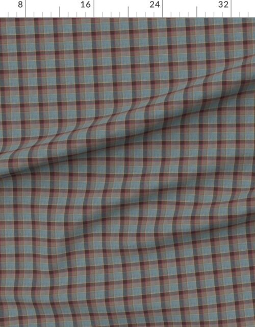 Fabric in Fraser Weathered Wool Scottish Tartan with Light Blue and Burgundy Accents Fabric