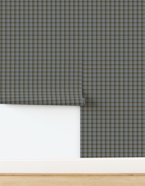 Fraser Weathered Wool Scottish Tartan with Slate Blue and Olive Green Accen Wallpaper