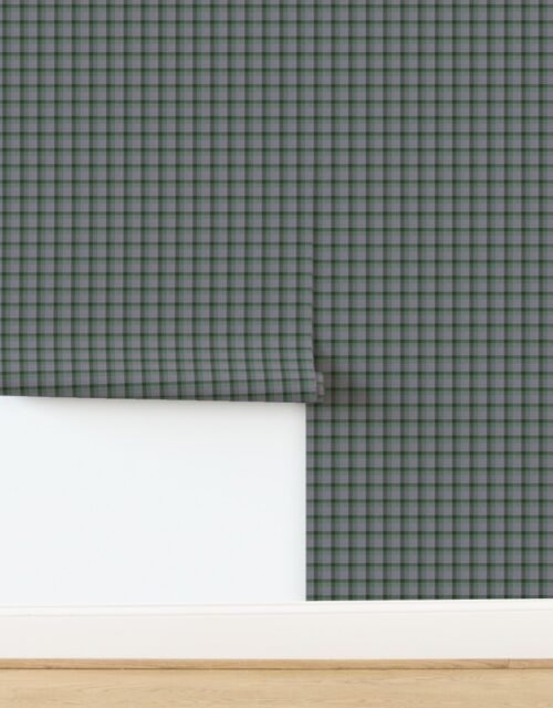 Fraser Weathered Wool Scottish Tartan with Forest Green and Slate Gray Acce Wallpaper