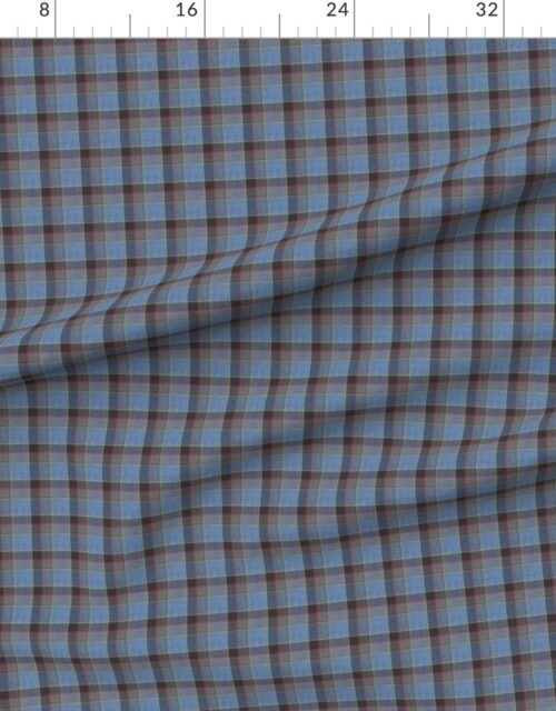 Fabric in Fraser Weathered Wool Scottish Tartan with Sky Blue and Burgundy Accents Fabric
