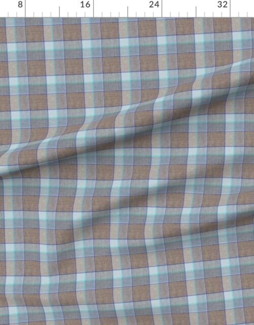 Fabric in Weathered Wool Scottish Christmas Tartan with Frosty Blue and Taupe Fabric