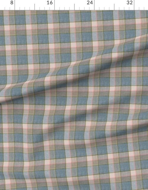 Fabric in Weathered Wool Scottish Christmas Tartan with Light Blue and Pink Highlight Fabric