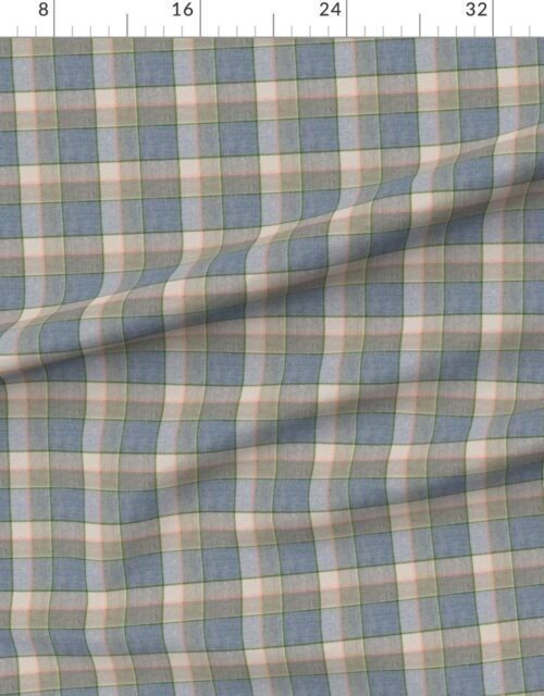 Fabric in Weathered Wool Scottish Christmas Tartan with Frosty Blue and Soft Beige Fabric