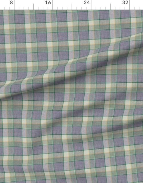 Fabric in Weathered Wool Scottish Christmas Tartan with Sage Green and Soft Blue Fabric