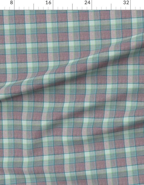 Fabric in Weathered Wool Scottish Christmas Tartan with Mint Green and Taupe Fabric