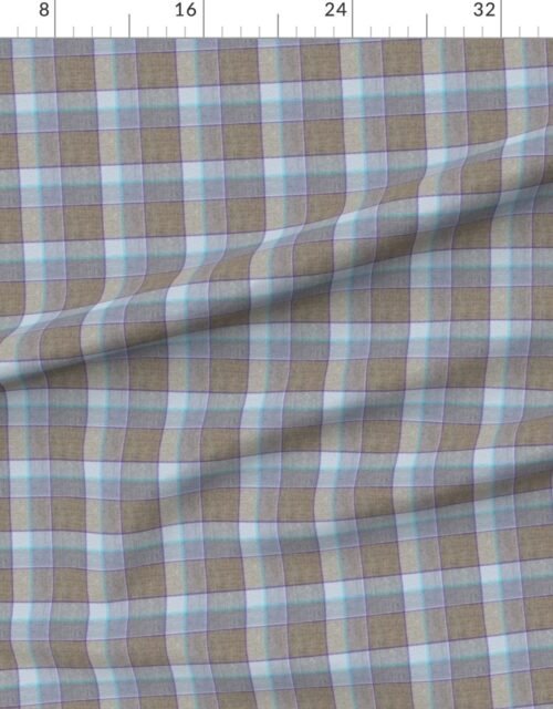 Fabric in Weathered Wool Scottish Christmas Tartan with Light Blue and Taupe Fabric
