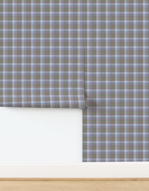 Weathered Wool Scottish Christmas Tartan with Olive Green and Light Blue Wallpaper
