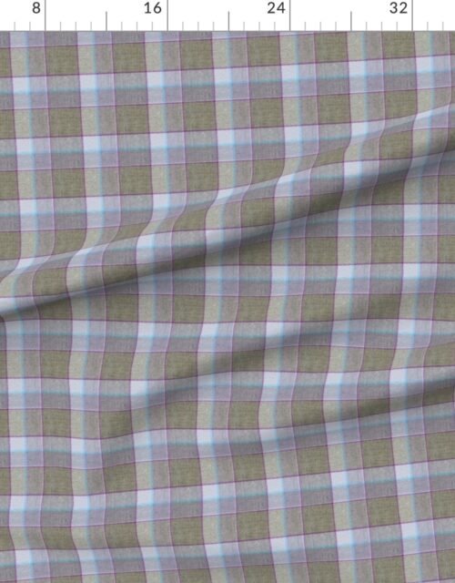 Fabric in Weathered Wool Scottish Christmas Tartan with Olive Green and Light Blue Fabric