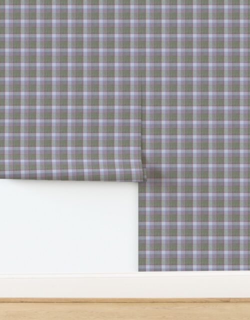 Weathered Wool Scottish Christmas Tartan with Olive Green and Soft Lavender Wallpaper