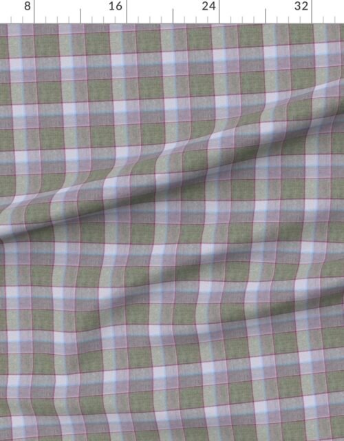 Fabric in Weathered Wool Scottish Christmas Tartan with Olive Green and Soft Lavender Fabric