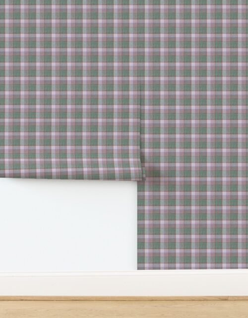Weathered Wool Scottish Christmas Tartan with Sage Green and Light Pink Wallpaper