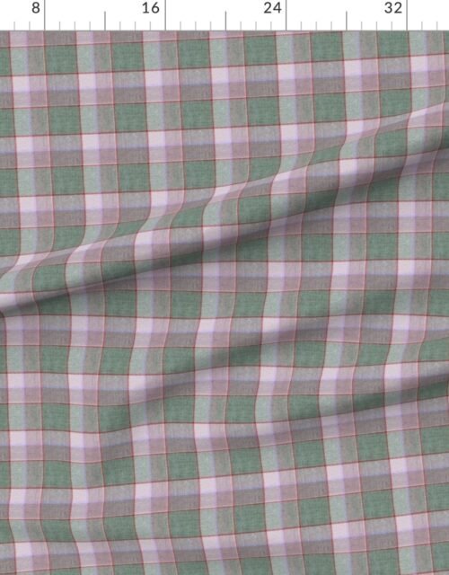 Fabric in Weathered Wool Scottish Christmas Tartan with Sage Green and Light Pink Fabric