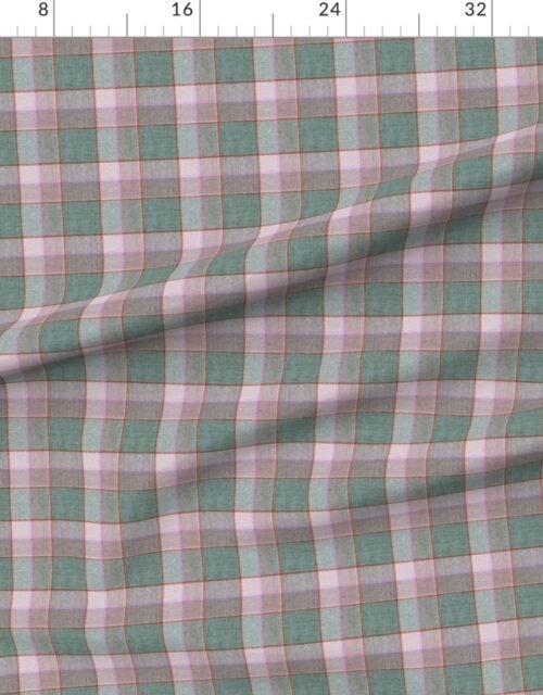 Fabric in Weathered Wool Scottish Christmas Tartan with Sage Green and Soft Pink Fabric