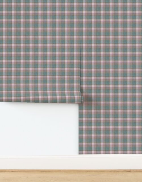 Weathered Wool Scottish Christmas Tartan with Frosty Blue and Pink Wallpaper