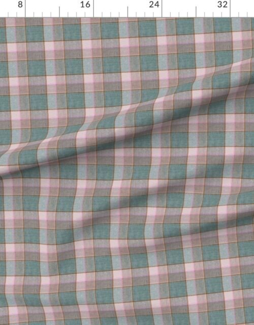 Fabric in Weathered Wool Scottish Christmas Tartan with Frosty Blue and Pink Fabric
