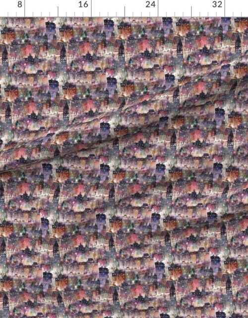 Fabric in Small New York City Christmas Street Watercolor Fabric
