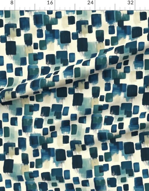 Fabric in Abstract Brushstroke City Blocks in Deep Blue and Teal Fabric