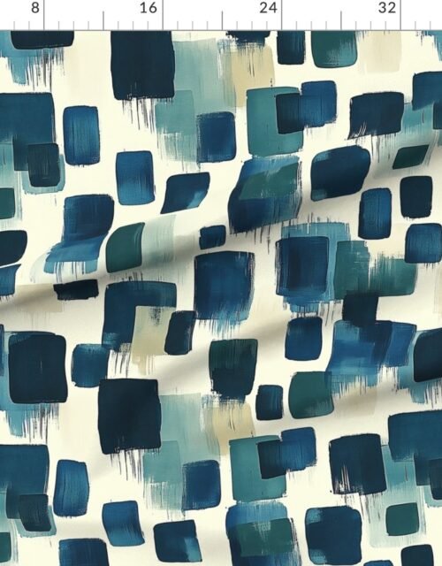 Fabric in Large Abstract Brushstroke City Blocks in Deep Blue and Teal Fabric