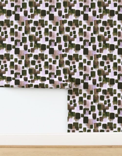 Abstract Earthy Brushstroke Blocks in Green and Brown Wallpaper