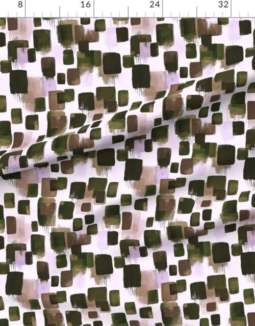 Fabric in Abstract Earthy Brushstroke Blocks in Green and Brown Fabric