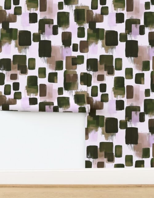 Large Abstract Earthy Brushstroke Blocks in Green and Brown Wallpaper