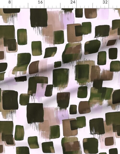 Fabric in Large Abstract Earthy Brushstroke Blocks in Green and Brown Fabric