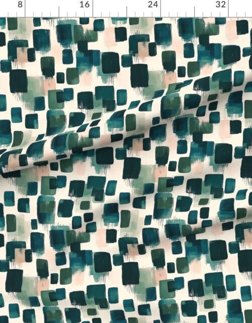 Fabric in Abstract Earthy Brushstroke Blocks in Teal and Soft Peach Fabric