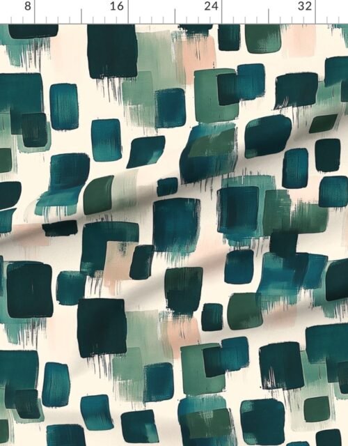 Fabric in Large Abstract Earthy Brushstroke Blocks in Teal and Soft Peach Fabric