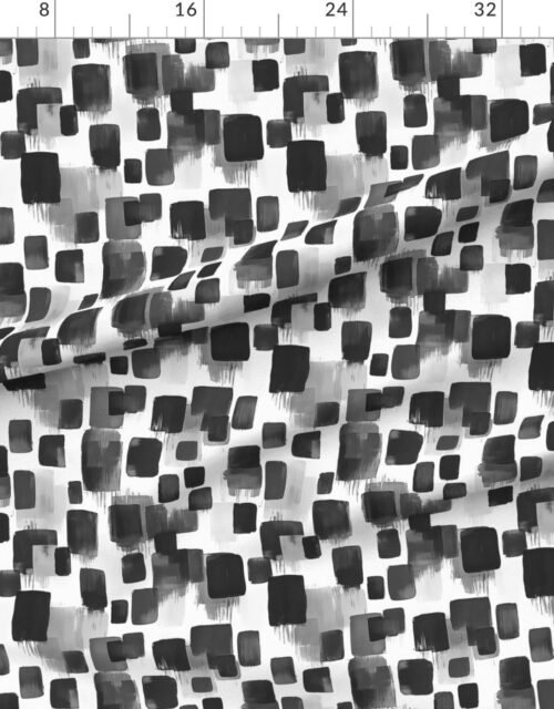 Fabric in Abstract Monochrome Brushstroke Blocks in Black White and Gray Fabric