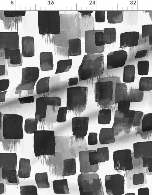 Fabric in Large Abstract Monochrome Brushstroke Blocks in Black White and Gray Fabric