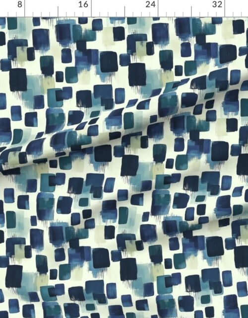 Fabric in Abstract Brushstroke Blocks in Navy Teal and Soft Cream Fabric