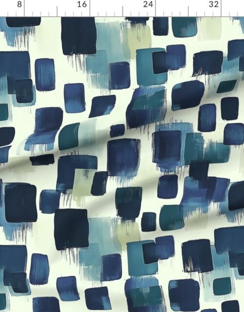 Fabric in Large Abstract Brushstroke Blocks in Navy Teal and Soft Cream Fabric