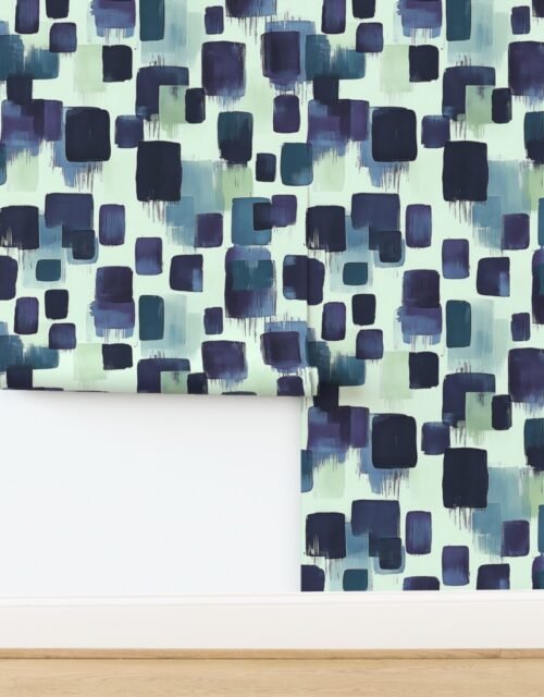 Large Abstract Brushstroke Blocks in Navy Purple and Soft Cream Wallpaper