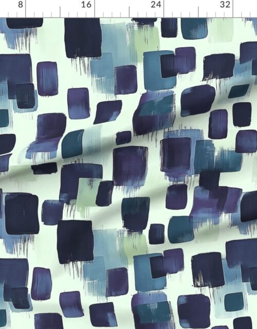 Fabric in Large Abstract Brushstroke Blocks in Navy Purple and Soft Cream Fabric