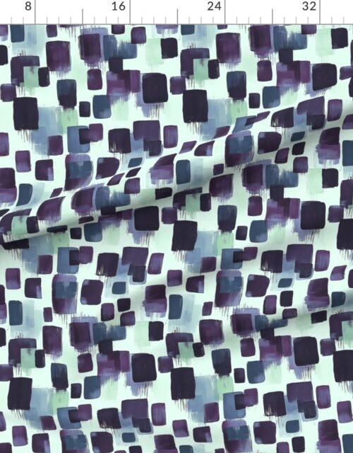 Fabric in Abstract Brushstroke Blocks in Purple Teal and Cream Fabric