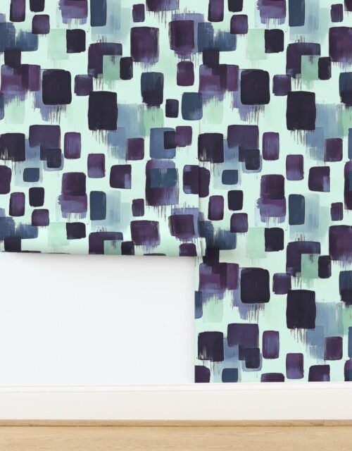 Large Abstract Brushstroke Blocks in Purple Teal and Cream Wallpaper