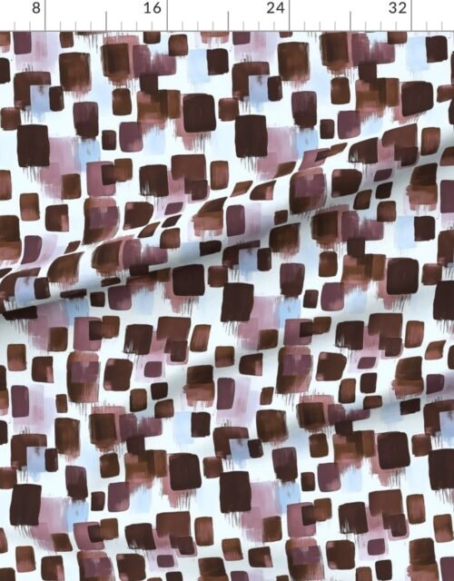 Fabric in Abstract Brushstroke Blocks in Brown Rosewood and Sky Blue Fabric