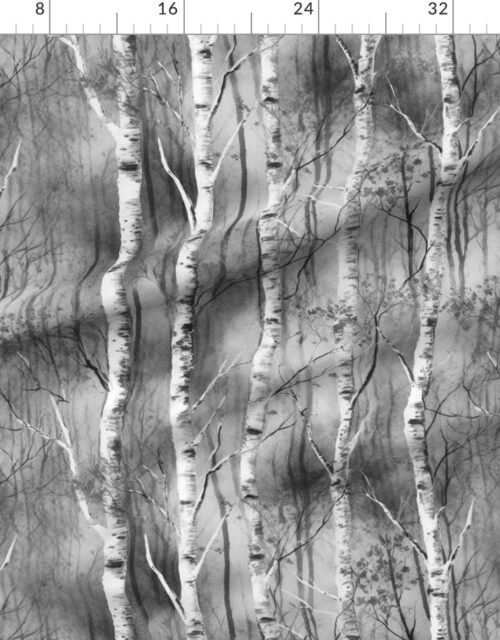 Fabric in Endless Silver Birch Tree Dreamscape in Misty Black and White Fabric