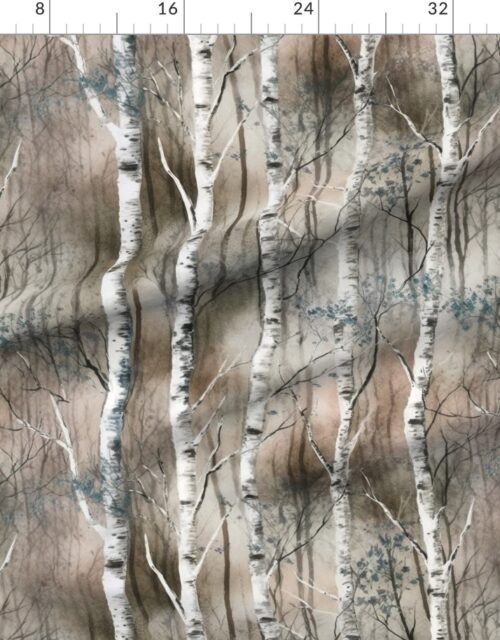 Fabric in Endless Silver Birch Tree Dreamscape in Misty Taupe and Gray Fabric
